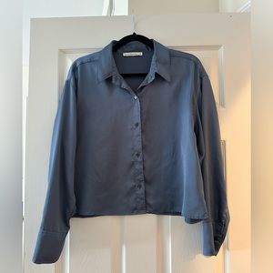 Abercrombie Blue Satin Cropped Blouse